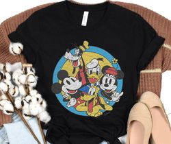 disney mickey and friends retro group shot shirt, mickey minnie donald daisy goofy shirt, disneyland family matching shi