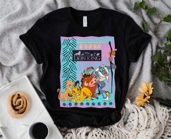 disney the lion king retro group shot, nala simba rafiki pumbaa timon, magic kingdom family matching tee unisex adult t-