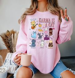 karma is a cat shirt, music albums as books sweatshirt, taylor swiftie fan hoodie, music fan album unisex tee gift for f