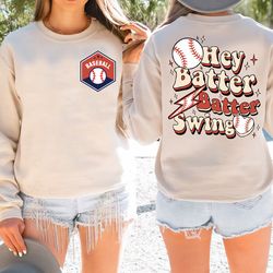 hey batter batter swing sweatshirt, baseball mom hoodie, groovy baseball