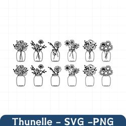 mason jars flowers bundle svg,floral,mason bottle,glass jars,monogram frame,vase,name,outline,jars clipart,dxf,png