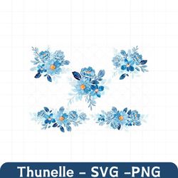 watercolor floral clipart, blue floral clipart, set of watercolor blue floral flower clipart,individual png files, water