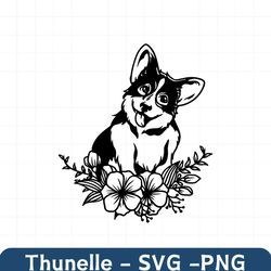 floral pembroke welsh corgi svg | cute dog with flowers svg | cricut cut
