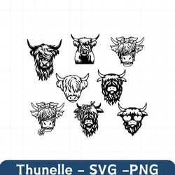 highland cow svg, highland cow 8 pieces design svg, highland cow head svg png highland cor with flower svg png, cow face