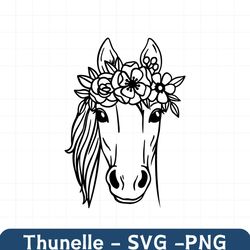 horse svg file, horse with flower crown svg, horse cut file, animal face, floral