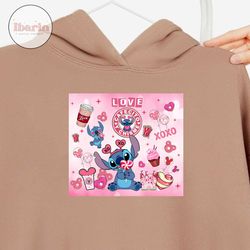 stitch coffee love valentine png, cartoon valentine tumbler wrap, stitch pink valentine inflated tumbler wrap