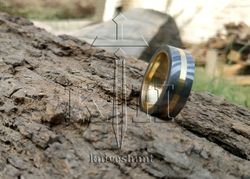 custom handmade damascus steel ring brass inlay wedding gift birthday gift gift for her gift for him