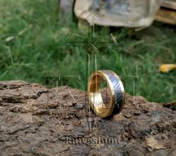 custom handmade damascus steel ring brass inlay wedding gift birthday gift gift for her gift for him