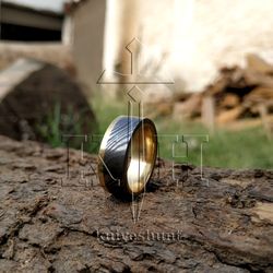 custom handmade damascus steel ring brass inlay wedding gift birthday gift gift for her gift for him