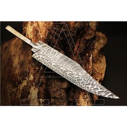 damascus steel mosaic pattern blank blade, billet knife making, cutting, forged blade, camping, outdoor, hunting knife