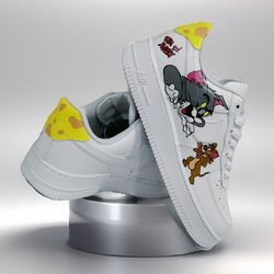 tom and jerry custom shoes air force luxury, unisex casual sneakers, white, black, shoes, personalized gift, designer a