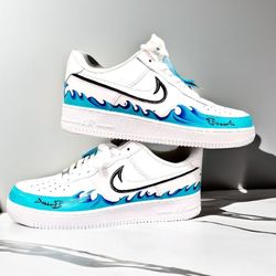 custom shoes sea air force 1, luxury, sexy, gift, white, blue, black, sneakers, casual shoes, personalized gift, bbc 1