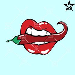 lips biting chilli svg, hot chilli bite svg, lips biting pepper svg