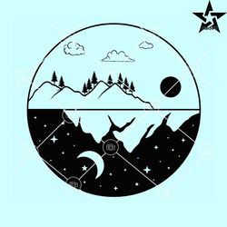 moon and sun wall sticker decoration svg, moon and sun svg, explore svg, camping svg