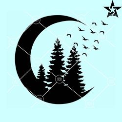 moon with forest svg, moon forest svg, moon svg, forest svg, nature svg, camping svg