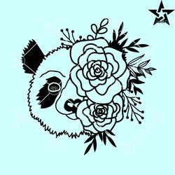 panda head with flower crown svg, floral panda svg, cute panda bear svg