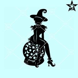 sexy halloween witch svg, sexy witch svg, halloween svg, horror svg, woman with witch broom svg