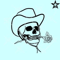 skeleton cowboy with rose svg, skeleton with cowboy hat svg, western svg