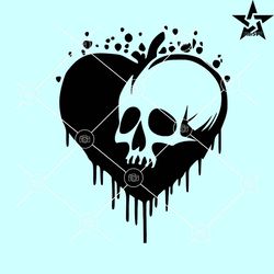 Skull in heart svg, dripping heart skull svg, skull love svg