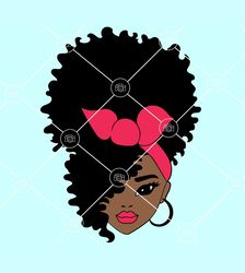 afro black girl with bandana svg, woman headband svg, afro woman svg