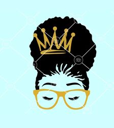 afro puff queen with crown svg, black queen with crown svg, black woman svg