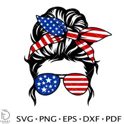 4th of july messy bun hair svg, 4th of july svg, patriotic mom svg, independence day svg, mom life usa svg, cricut, vect
