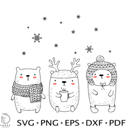 christmas bear cute svg, christmas animal svg, winter bear