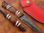 custom handmade damascus steel hunting skinner knife bone & wood handle gift for him groomsmen gift wedding anniversary