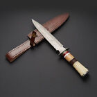 custom handmade damascus steel dagger hunting knife camel bone & olive wood handle gift for him groomsmen gift wedding