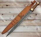 custom handmade damascus steel double edge viking sword rosewood & brass handle gift for him groomsmen gift wedding anni