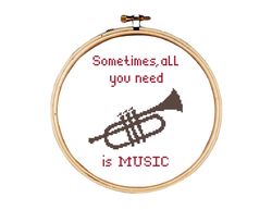 trumpet cross stitch pattern, music cross stitch pattern, sometimes all you need is music cross stitch pattern active