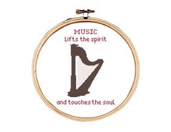 harp cross stitch pattern, music cross stitch pattern, music lifts the spirit and touches the soul cross stitch pattern