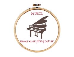 piano cross stitch pattern, music cross stitch pattern, music makes everything better cross stitch pattern