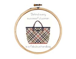 handbag cross stitch pattern, fashion cross stitch pattern, behind every successful woman is a fabulous handbag