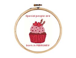 birthday cross stitch pattern, born in february cross stitch pattern, cupcake cross stitch pattern