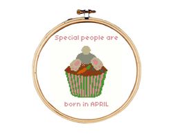 birthday cross stitch pattern, born in april cross stitch pattern, cupcake cross stitch pattern