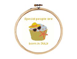 birthday cross stitch pattern, born in july cross stitch pattern, cupcake cross stitch pattern