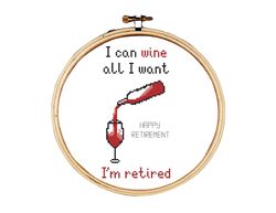 retirement cross stitch pattern, happy retirement cross stitch pattern, retirement quote for wine lovers