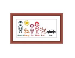 family cross stitch pattern, to be customized cross stitch pattern for your family, pattern includes 9 family members