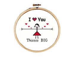 i love you cross stitch pattern, valentine cross stitch pattern, i love you this big cross stitch pattern