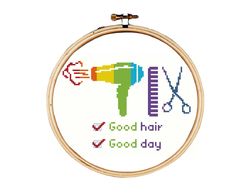 hair salon cross stitch pattern, beauty salon cross stitch pattern, hair dresser cross stitch chart