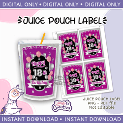 happy 18th juice pouch bag label, capri sun, instant download, not editable