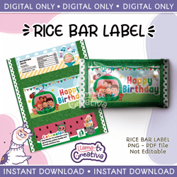 cocomelon rice bar label digital printable, instant download, not editable