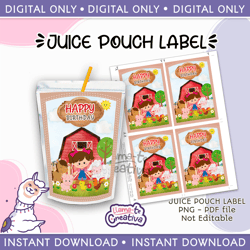 farm girl juice pouch bag label, capri sun, instant download, not editable