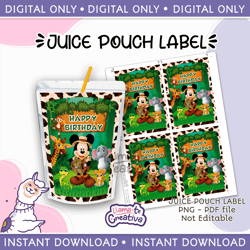 mickey safari juice pouch bag label, capri sun, instant download, not editable