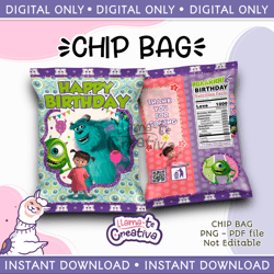 monster chip bag, instant download, not editable