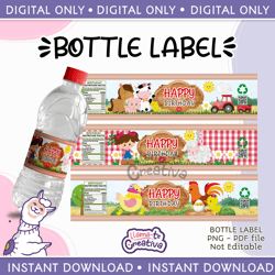 farm girl bottle label, printable birthday party, farm bottle label digital printable, instant download, not editable