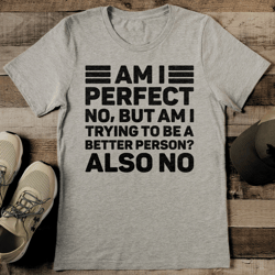 am i perfect no but am i trying to be a better person also no tee