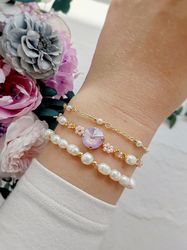 Beaded Bracelet Set of 2 with Crystal and Pearl Daisy Accentsof.