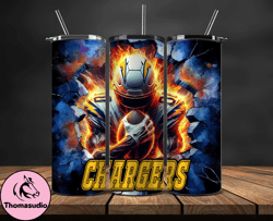 los angeles chargers tumbler wrap, crack hole design, logo nfl football, sports tumbler png, tumbler design 09